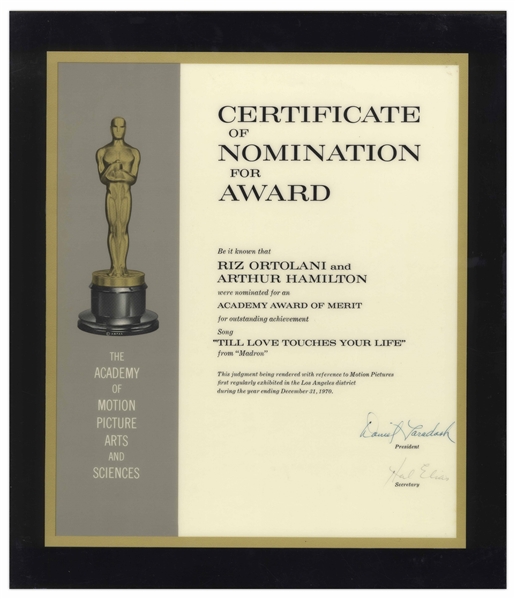 1970 Academy Award Nomination for the Song ''Till Love Touches Your Life''